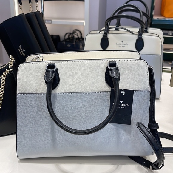 Kate Spade Madison Safiano Leather Medium Satchel Handbag
Platinum Gray
NWT - Picture 14 of 16